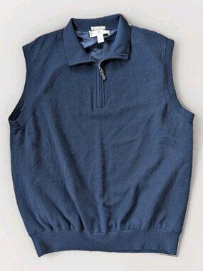 Fairway & Greene Italian Merino Wool Golf Vest Navy Half Zip Large Men's Lined